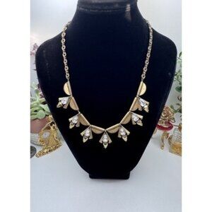 Vintage J. Crew Stunning Rhinestone & Brushed Gold Victorian Style Necklace